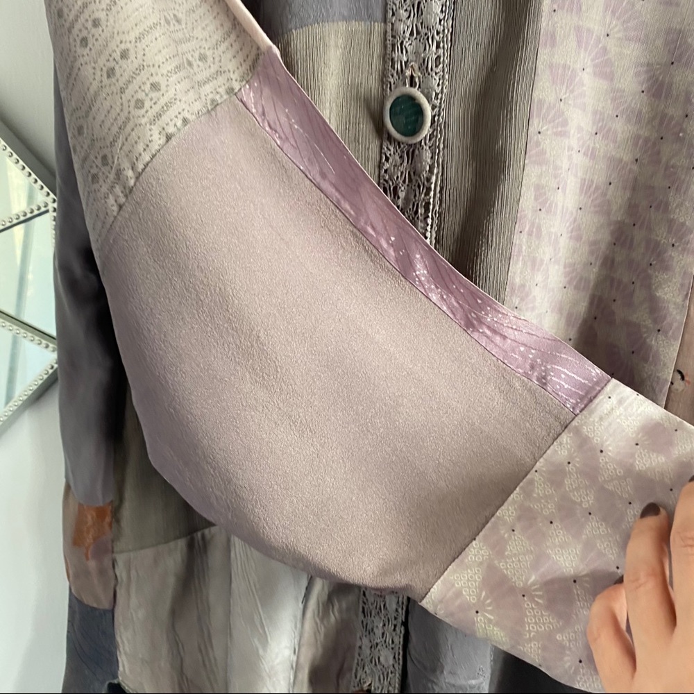 Boho Chic Patchwork Pink Lavender Oversized Blouse - image 4